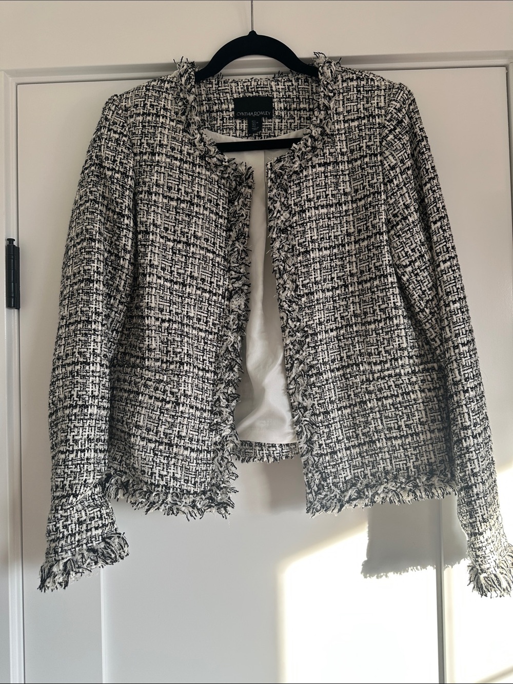 Cynthia Rowley Black and White Fringe Tweed Blazer